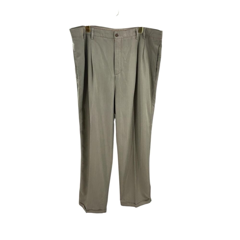 Caribbean Joe Mens‎ 42x32 Khaki Dress Pants Pleated Front Brown Classic Fit